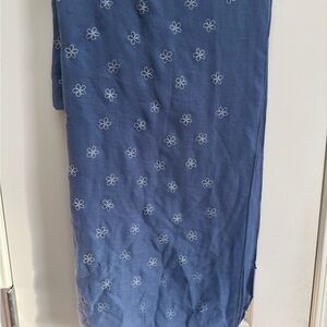 Charlotte Daniel Blue Scarf with White Floral Embroidery